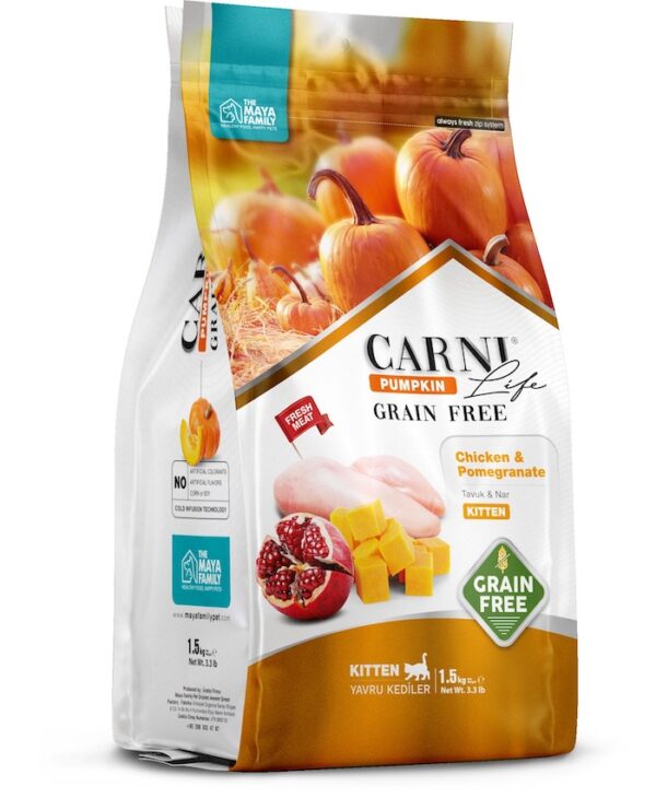 healthy kitten food, grain free, pumpkin, chicken and pomegranate, kitten food,